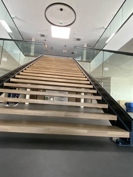 Escalier moderne et marche en chêne